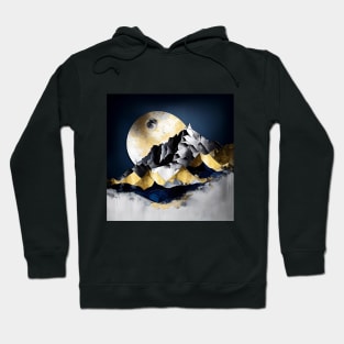 Textured Rustic Metallic Moonlit Mountains Hoodie